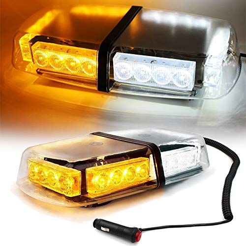 FOXCID Amber 24 LED Roof Top Mini Bar, Truck Car Vehicle Law Enforcement Emergency Hazard Beacon Caution Warning Snow Plow Safety Flashing Strobe Light with Magnetic Base (White & Amber) - Thumbnail 7