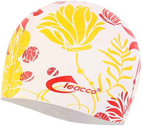 ENTESI Silicone Waterproof Swim Cap for Adult and Teens with Long Hair, 1 Nose Clip,2 Earplugs. (Flower)