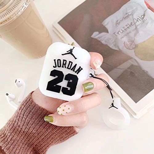 Ibision Airpods Case 3D Hot Air Jordan 23 Champion Sup Soft Silicone Wireless Earphone Charging Cover for Apple AirPods 1/2 with Finger Ring Strap (Jordan White)