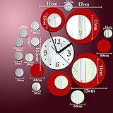 Toprate®  Red and Silver Rounds Wall Clock Mirror Wall Clock Modern Design Removable DIY Acrylic 3D Mirror Wall Decal Wall Sticker Decoration