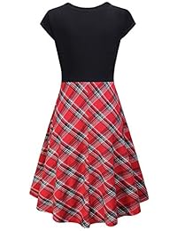 AxByCzD Vestido de mujer con cuello en V y manga estilo casual, de patchwork