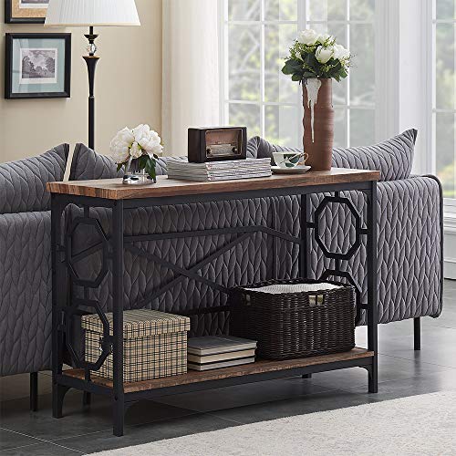 O&K Furniture Entryway Table with Storage Shelf, Rustic Narrow Sofa