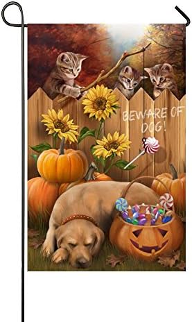 Rossne G sun Halloween Cats Beware Of Dogs Angle The Lollipops Garden Flag House Flag Decoration Double Sided Flag 12.5" x 18"