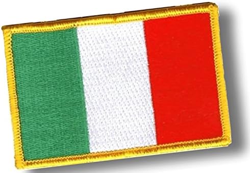 [Two Count] Custom and Unique {2.25" x 3.5" Inches} Small Rectangle Italy Italian Flag National Triple Stripe Emblem Morale Badge Design Iron On Embroidered Applique Patch “ Green, White &amp; Gold”