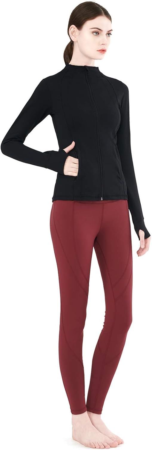 Zeronic Women's Collar Pockets Casual Zip Jacket with Thumb Holes at  Women’s Clothing store