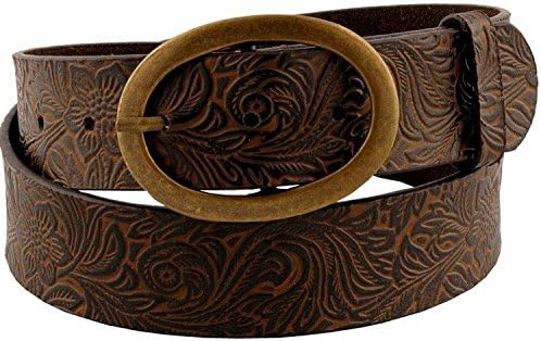 Sunny Belt Women's 1 1/2 Wide Western Jean Belt With Oval Antique Brass Buckle