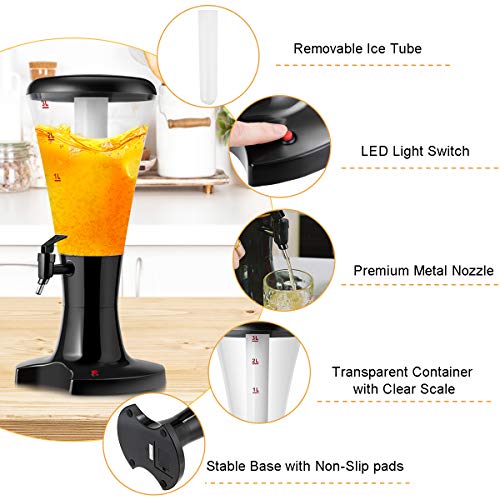 Goplus Beer Tower Dispenser 3L Cold Draft Beer Tower Beverage Dispenser with LED Lights & Removable Ice Tube, Perfect for Parties Home Bar Use - Thumbnail 4