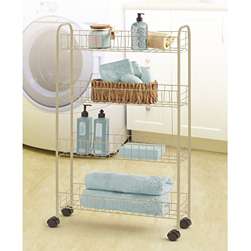 Richards Homewares Four Tier Slim Rolling Utility Cart, Champagne Finish