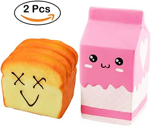Squishies Slow Rising Scented Milk Box and Bread Jumbo Kawaii Squishy Stress Relief Toys Pack of 2