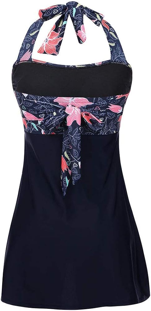 FeelinGirl Tankini Bikini Bademode Badeanzug Badekleid Strandkleid Neckholder Einteiliger Push up Badebekleidung mit Hotpants Bauchweg Top