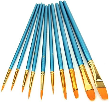 Dolwis Store 10Pcs Artists Paint Brush Set Acrylic Watercolor Round Pointed Tip Nylon Hair