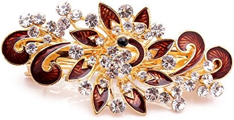 So Beauty Women's Multilayered Peacock Shaped Rhinestone French Barrette Hair Clip Coffee Color