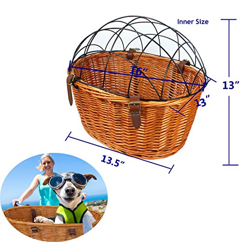 Dog Basket for Bike Bicycle Front Pet Cat Carrier Cage Willow Cage Hanging Basket Capacity12lbs - Thumbnail 6