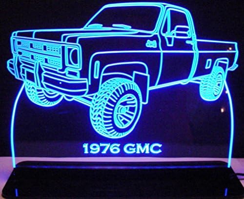 1976 Chevy GMC Pickup 4x4 Acrylic Lighted Edge Lit 12" Reflective Black Mirror Base 15 LED Truck Sign Light Up Plaque 76 / VVD11 Size Made in the USA