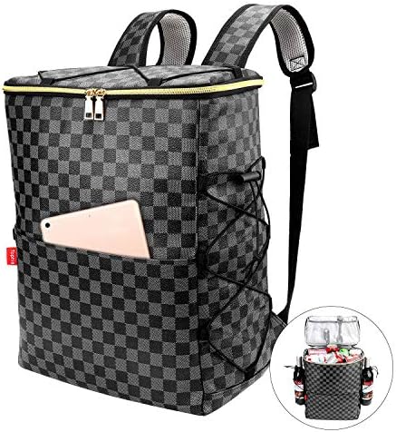 Tophie Insulated Cooler Backpack, 30L Leakproof Lightweight Lunch Backpack and Bag, 30 Cans PU Leather Waterproof Hiking Backpack for Hiking Beach Park Picnic