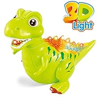 OceanEC Kids Cartoon Dinosaur Toy, Electronic Running Dinosaur Car Toy with Flashing Lights Sounds Music for Boys Girls Toddlers (Green)