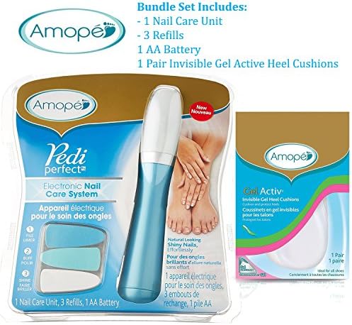 Amope BUNDLE Pedi Perfect Electronic Nail Care File &amp; Gel Activ Invisible Gel Heel Cushions Insoles for Women