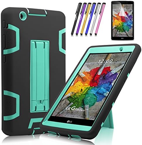 Windrew Heavy Duty rugged impact Hybrid Case with Build In Kickstand Protective Case For LG G Pad X 8.0 / LG GPad III 3 8.0 Inch Tablet + Screen Protector Film and stylus pen (Black / Blue)