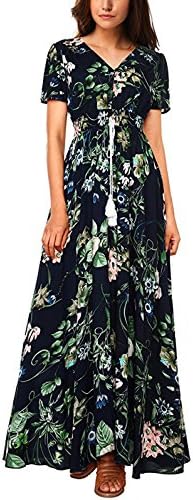 Gzbinz Women's Summer Beach Button up Split Long Floral Casual Vintage Maxi Dress