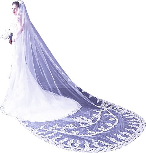Ivory 1Tier Vinatge Lace Edge Wedding Bridal Veil Cathedral Length