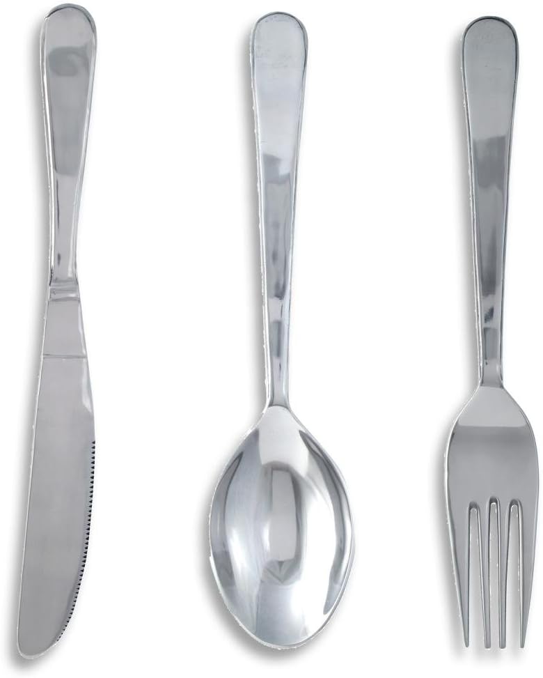 Homescapes Set Of 3 Designer Large Metal Wall Art Kitchen Cutlery