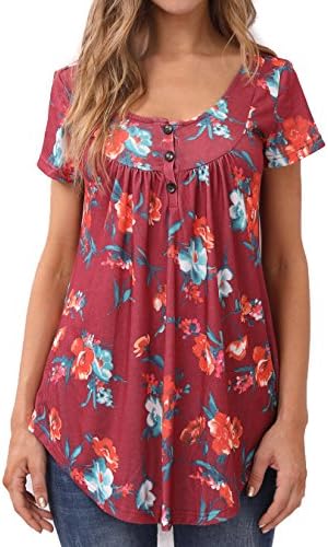 Bzonly Womens Blouses Long Sleeve Floral Print Tunic Tops Button Up Casual Shirts