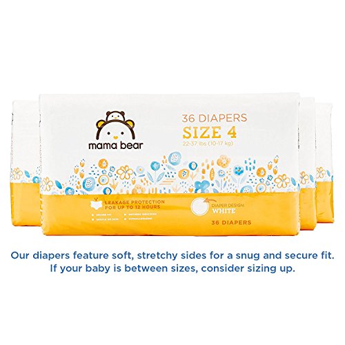 Amazon Brand - Mama Bear  Diapers Size 4, 144 Count, White Print (4 packs of 36) - Thumbnail 2