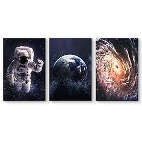 3 Panel Canvas Wall Art Exploring Outer Space Kids Canvas Painting Wall Decor for Living Room Framed Home Decorations - 16"x24" x 3 Panels