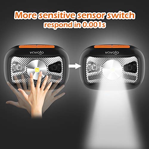 VAVOFO 2 Pack LED Rechargeable Headlamp Flashlight, Motion Sensor and Redlight Headlight for Adults and Kids Running Camping Reading Working, Lightweight, Waterproof, Adjustable Headband