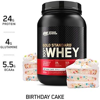 Optimum Nutrition Gold Standard 100% Whey Protein Powder, Birthday Cake, 2 Pound (Packaging May Vary)