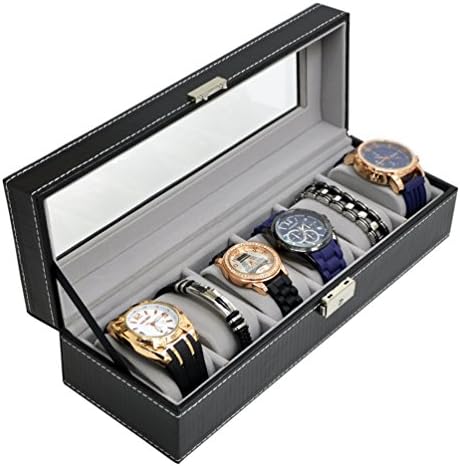 6 Slots Watch box Watch Case Mens Lockable Watch Holder PU Leather Jewelry Organization Case Glass Top