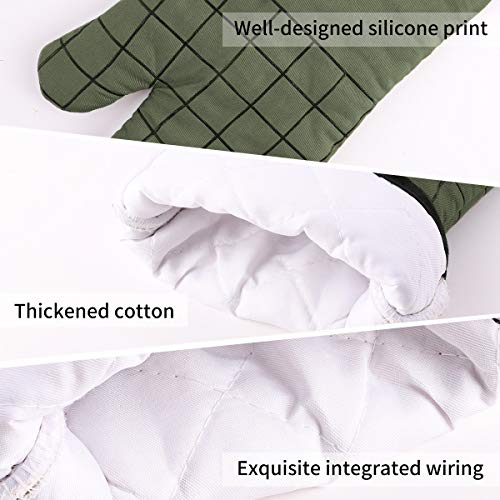Slopehill Oven Mitts and Pot Holders, Heat Resistant Kitchen Bake Gloves Safe Trivet Mats 4 Pieces, Soft Cotton Lining with Non-Slip Surface for Cooking, Baking, Grilling, Barbecue (Green)