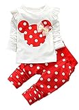 Little Girls Cute Cartoon Bowknot Long Shirts Tees & Pants 2 Pcs Sets