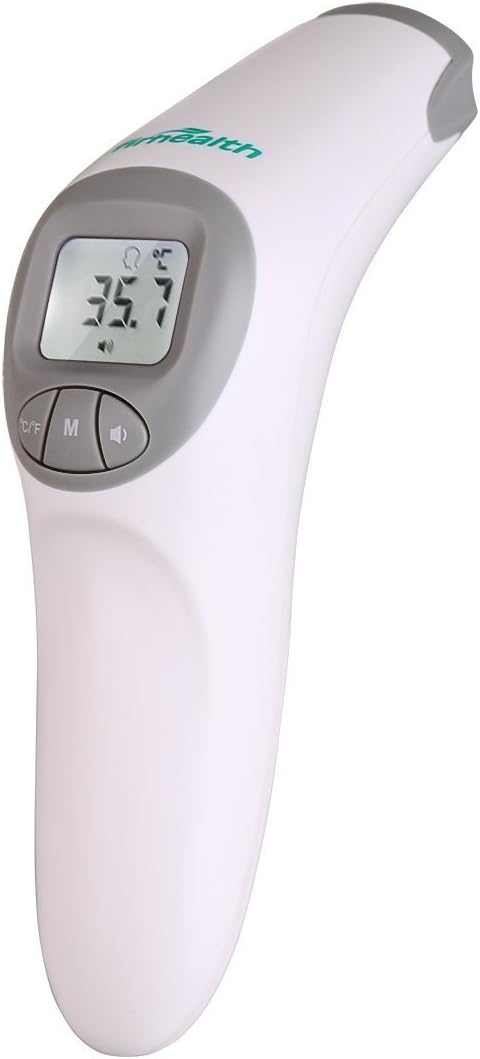 Firhealth Forehead Thermometer, Non Contact Infrared Digital Fever Thermometer for Baby, Adult and Elderly Professional Precision and Medical Accuracy Fever Alarm, CE and FDA Approved (Grey)