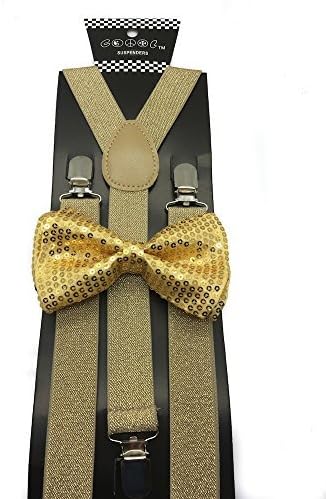 Coool Products Unisex Sequin Bow Tie And Suspender (4331251244_Golden)