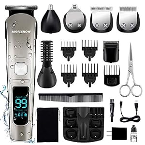 Beard Trimmer for Men,MIGICSHOW Hair Trimmer Hair Clippers IPX7 Waterproof 15 in 1 Grooming Kit 2 Speed Mustache Trimmer…