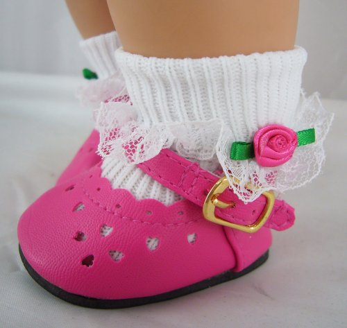 Hot Pink Dress Shoes & Rosebud Socks made for Bitty Baby Doll