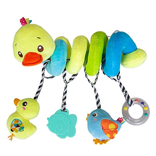 caterbee Car seat Toys, Baby Activity Spiral Plush Toys for Stroller bar Accessories, Crib Toys with Bell for boy or Girl, Hangings Rattle Toy with Squeaky (Yellow-Duck)