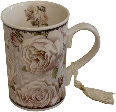 8 oz Coffee Mug, Ceramic, with a beautiful gift box, French vintage design "Roses Blanches"