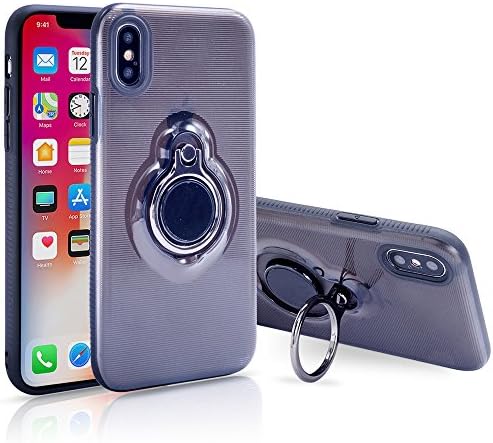 SIXRARI Iphone X Case,Iphone 10 Protective Cover With Kickstand With Magnetic Car Mount With Grip Rotating Ring Holder Stand For IphoneX Cases (Transparent Black)