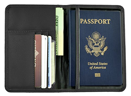 Belle Donne - RFID Blocking Passport Cover Cards Holder PU Leather Travel Wallet - Black