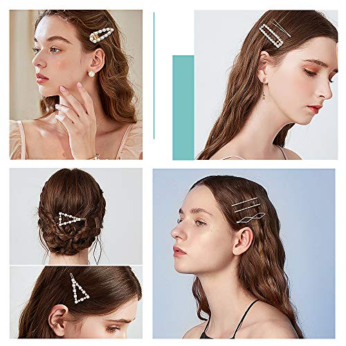 15 PCS Hingwah Pearl Hair Clips Hair Barrettes, Gold Word Letter Jewelry, Rhinestones Crystal Hair Bobby Pins, Fashion Party, Birthday, Wedding Gifts, Bling Geometric Hair Accessories for Women Girls - Thumbnail 3