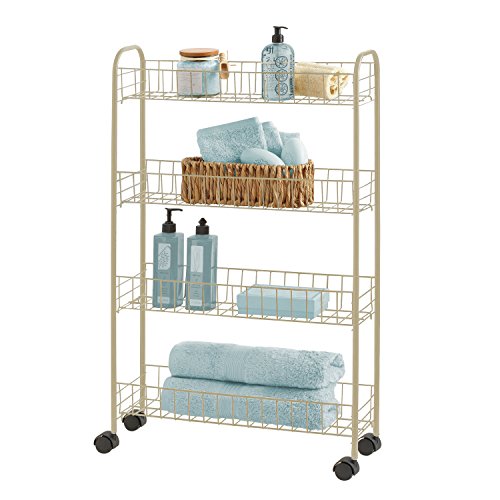 Richards Homewares Four Tier Slim Rolling Utility Cart, Champagne Finish