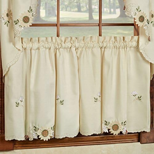 Sunflower Cream Embroidered Kitchen Curtains - Tiers Valance or Swag (24 Cafe/ Tier Curtains)