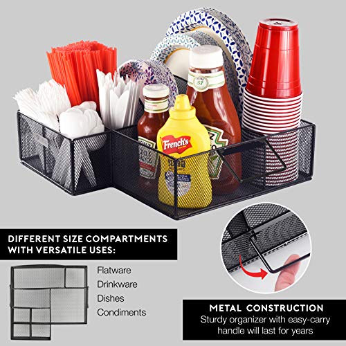 Eltow Plate and Cutlery Organizer with Handles: Large Kitchen Spoon, Fork, Knives and Cups Holder - Sturdy Bowl, Napkin and Tableware Dispenser - Home, Restaurant, BBQ and Picnic Plate Organizer Caddy