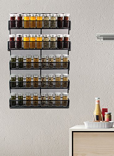 ESYLIFE 5 Tier Wall Mount Spice Rack Organizer Large Spice Storage Shelf - Made of Sturdy Punching Net, Black