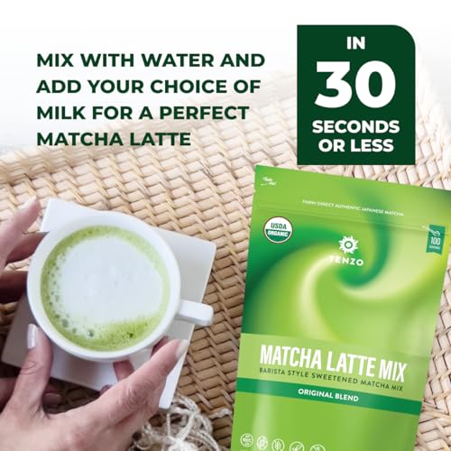 Tenzo Matcha Green Tea Powder, Organic Cafe Sweetened Matcha Latte Green Tea Powder, Ceremonial Barista Crafted Mix - Authentically Japanese - Matcha Latte Mix (35.27 Ounce)