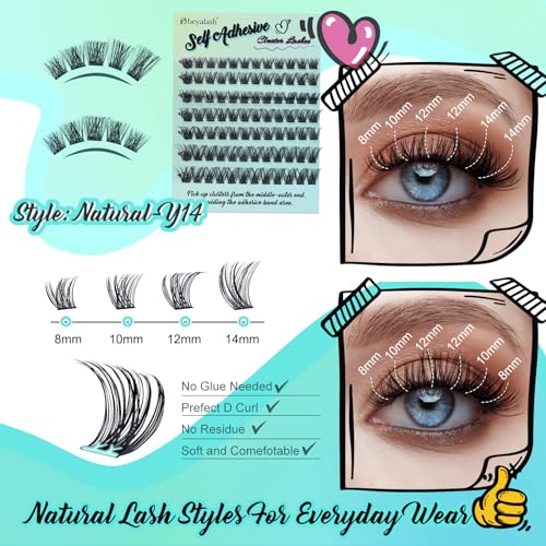 Self Adhesive False Eyelashes Clusters 84 Pieces Eyelash Extension Kit D Curl Pre Glued Eyelashes DIY Lash Extension Kit 8 – 14 mm Eyelash Extension Volume (Y14 D Curl 8-14mix)