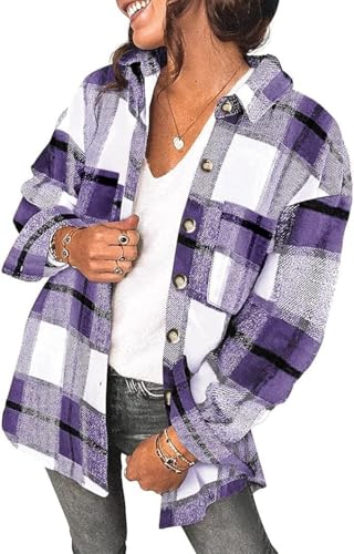 Zeagoo Womens Flannel Shirt Christmas Plaid Flannel Shacket Jacket Cute Fall Outfits Winter Shirts at Amazon