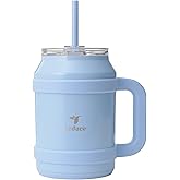 REDUCE Reusable 50 oz Cold1 Water Tumbler – Ergonomic Handle – Double-Wall Insulation – Sturdy Desktop/Tabletop Mug with Lid and Straw – BPA-Free – Stainless Steel for Gym, Home, or Office– Glacier